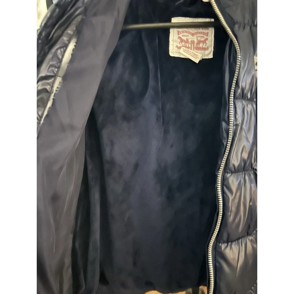 Toddler Kids Size 3T High Shine Puffer Coat Jacket Hood Navy Blue